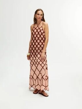Nocturne Women’s Crochet Maxi Dress in Brown and Pink